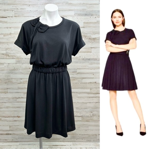 kate spade Dresses & Skirts - Kate Spade Stretch Jersey Knit Dress Womens Size M Black Bow Neck Short Sleeve